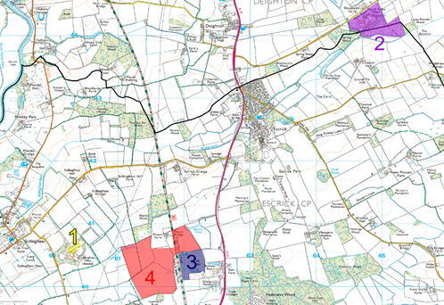 Map of Heron Wood, Moreby Wood, and the surrounding countryside